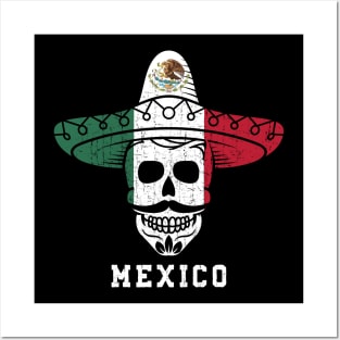 Mexico Flag Skull - Mexican Sombrero Hat Posters and Art